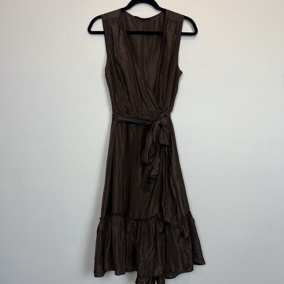 bcbg maxazria 100% silk tiered ruffle wrap midi dress MD boho cottagecore fall - Picture 1 of 14